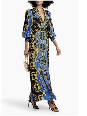 $795 ALICE + OLIVIA Alisa printed crepe de chine maxi wrap dress US 2 - Image 1 of 4