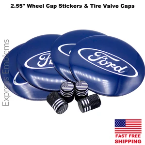 2.55" / 65mm FORD Wheel Center Hub Cap Sticker Decal AND Tire Valve Caps BLUE - Picture 1 of 10