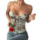Sleeveless Open Back Tube Top Printed Fishbones Chest Cup Waist Vest