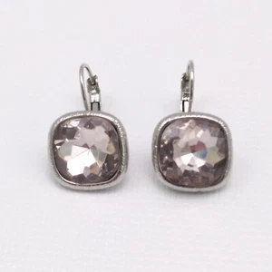 Vintage Monet Signed Earrings Square Clear Rhinestone Silver Tone Hook - Picture 1 of 9