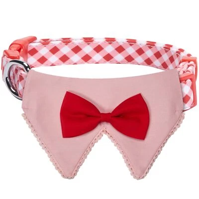 Moderno collar de pañuelo rosa a cuadros para perro 5 patrones pajarita pequeña 12"-16" Foto 1 de 4