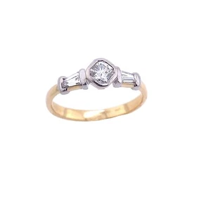 Vintage 18ct Yellow & White Gold 0.25Ct G/VS Octagonal Diamond+Baguettes 0.20ct - Picture 1 of 4