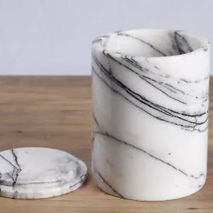 Handmade Marble Cylindrical Storage Container | Elegant Kitchen & Home Décor | - Picture 1 of 8