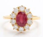 Natural Red Ruby and Diamonds Women Wedding Ring in 14K Solid Yellow Gold