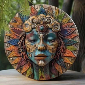 Circular Wooden Wall Art Walls Hanging Boho Decorative Plaque Double Sided View - Picture 1 of 9