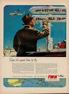 1951 TWA Trans World Airlines 50s Vintage Print Ad Time Fly Snow Farm Airways - Picture 1 of 9