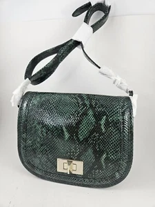 Talbots Green Black Snake Embossed Crossbody Professional Career Purse - Picture 1 of 13