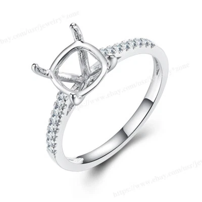 Solid 10k White Gold Retro Semi Mount Ring Classical Cushion/asscher 7.5x7.5mm - Image 1 of 4