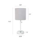 White Stick Lamp with USB charging port and Fabric Shade, Gray