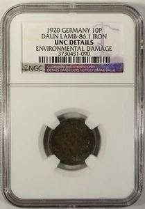Germany 10 Pfennig 1920 NGC UNC Details Iron Daun Lamb-86.1 - Picture 1 of 4