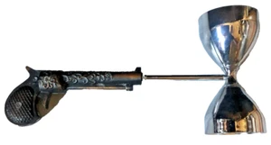 VINTAGE GUN-SHAPED SINGLE DOUBLE SHOT GLASS COMBO PISTOL METAL DETAIL BARREL 8" - Picture 1 of 8