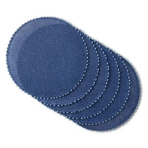 Woven Water Resistant Lindos Placemat Set 6-Pack 15" Round Navy Blue - Picture 1 of 7