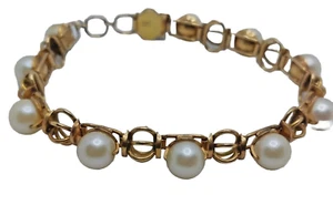 Vintage 18k Gold & 6mm Pearl Bar Link Bracelet 6.25" L 16.3g TW - Picture 1 of 12