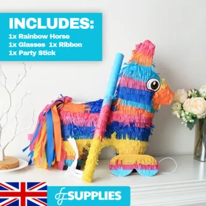 Large Rainbow Horse Piñata Set – 4PCS Birthday Party Game Stick Glasses Mask - Picture 1 of 9