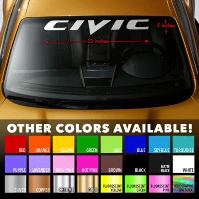 Calcomanía adhesiva de vinilo premium de larga duración parabrisas 33"x5" HONDA CIVIC GEN8 Foto 1 de 3