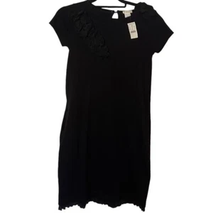 Crew cuts Dress Girls 14 Black Silk Flower Embellishment 3D Ruffle Pockets NWT - Picture 1 of 9