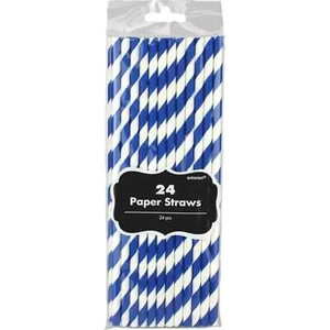 Blue and White Striped Paper Straws Pack of 24 Birthday Party Supplies - Picture 1 of 1