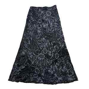 Ann Taylor Silk Velvet Maxi Skirt Women’s 8 Floral Long Black Boho Quiet Luxury 