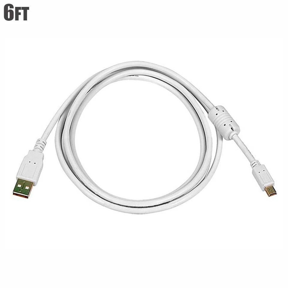 6FT USB 2.0 A Male to USB Mini-B 5pin Male 28/24AWG Cable White PC Camera - Image 1 of 1