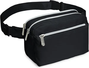 Black Fanny Pack Belt Bag - Crossbody Waist Bag for Men or Women - Hands-Free, W - Picture 1 of 12