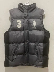 Youth Full-Zip + Snap Puffer Vest Size L (14/16) U.S. Polo Assn Gray lined EUC - Picture 1 of 6