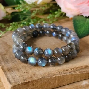 Natural Labradorite Stone Beaded Bracelet 8mm Gemstone Crystal Stretch Bracelet - Picture 1 of 5