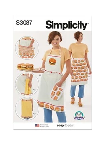SIMPLICITY 3087 APRON KITCHEN ACCESSORIES Misses Sewing Pattern V EASY ONE SIZE - Picture 1 of 8