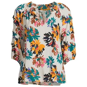 The Pioneer Woman Smocked Collar Peasant Blouse Woman's Size S Rayon Multicolor - Picture 1 of 5