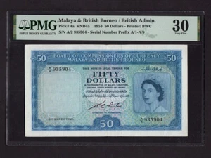Malaya & British Borneo:P-4,50$,1953 * Queen Elizabeth II * PMG VF 30 * - Picture 1 of 2