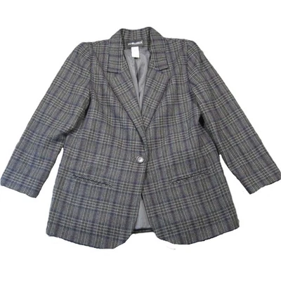 Blazer De Colección Sag Harbor Mezcla Lana 8 Gris Azul Cuadros Un Botón Clásico Academia Foto 1 de 4