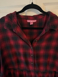 Woman Within 2XL 26/28 Red & Black Buffalo Plaid Longsleeve Shirtdress - Picture 1 of 4