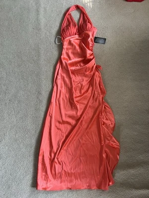 Vestido Blondie Nites Linda Bernell Mujer 5 Naranja Satinado Volantes Formal Largo Nuevo con Etiquetas Foto 1 de 4