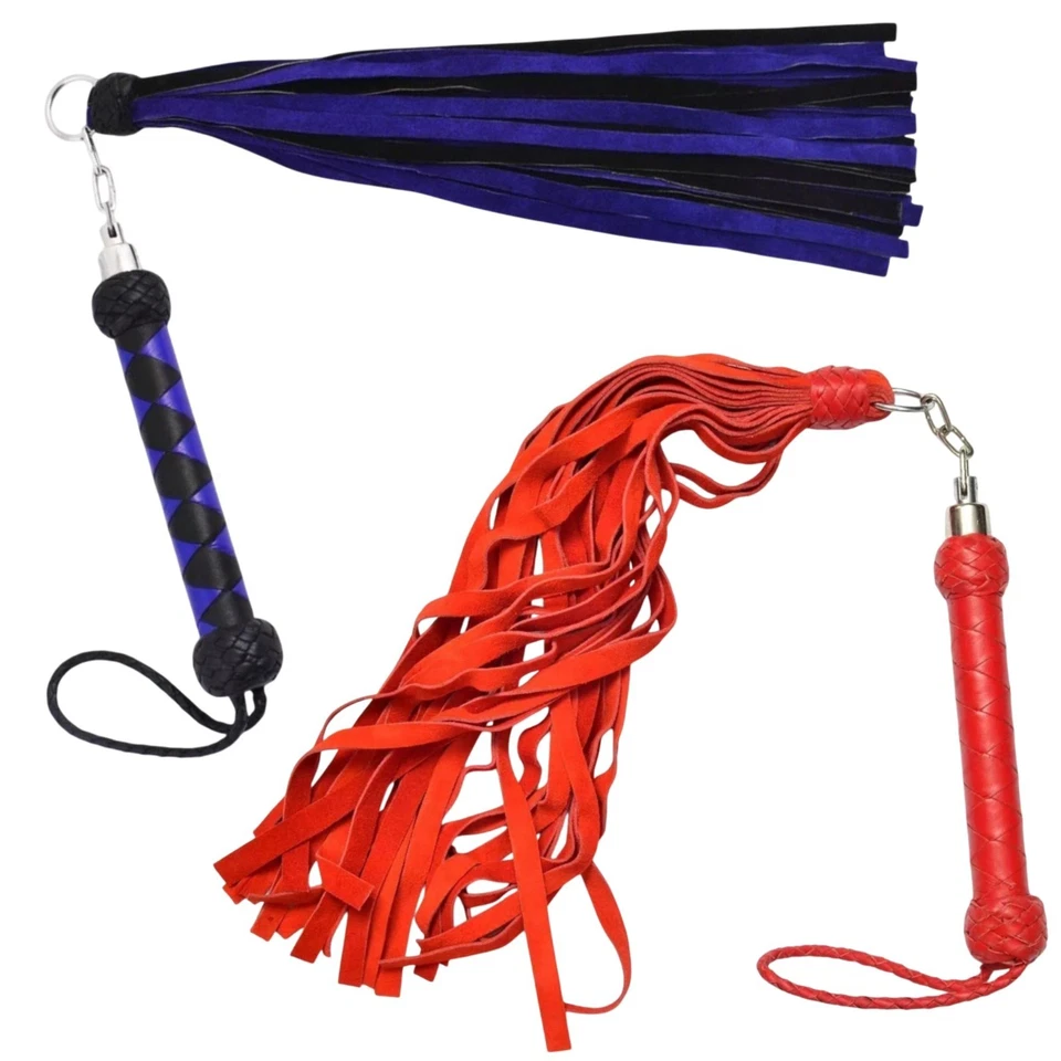 Pack de 2 Floggers de Cuero de Vaca | Diseño Duradero con 25 Colas Rojas Gruesas Foto 1 de 4