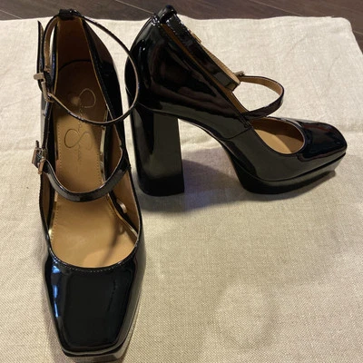 Salto plataforma feminino Jessica Simpson Kenyon alça dupla Mary Jane - Preto, 10 - Imagem 1 de 4