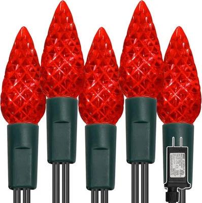 WATERGLIDE C6 Christmas Lights, 33ft 100 LED Faceted String Lights Green Red