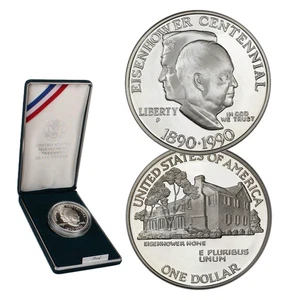 1990-W U.S. Mint Eisenhower Centennial Silver Dollar OGP + COA - Picture 1 of 1