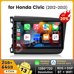 Android 13 Carplay Car Stereo Radio 2+64GB For Honda Civic 2012-2015 GPS WiFi BT - Picture 1 of 17