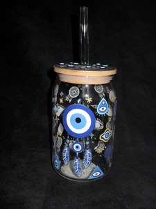 Evil Eye nazar hamsa hand boho glass libbey can - Picture 1 of 6