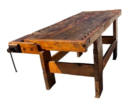 ANTIQUE WOOD CARPENTERS WORKBENCH TABLE Cover