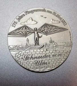1986 Alemania medalla de plata esterlina 175 aniversario primera prueba de vuelo en Ulm - Imagen 1 de 3