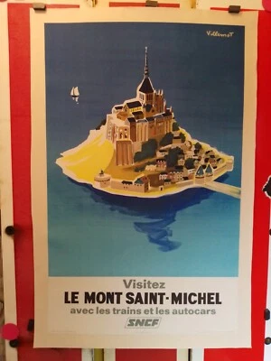 Affiche Villemot Sncf Mont saint Michel entoilée originale 1968 - Photo 1/4