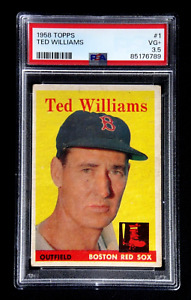 TED WILLIAMS 1958 TOPPS BASEBALL CARD #1 PSA 3.5 VERY GOOD+ HOF BOSTON RED SOX