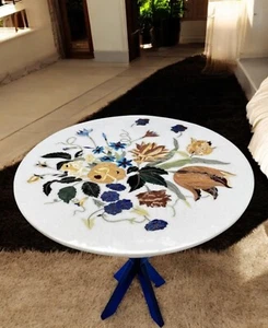 24" Luxurious White Marble Coffee Table Top Multi Floral Inlay Art Kitchen Decor - Picture 1 of 11