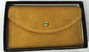 Vintage Checkmate hellbraun Wildleder Leder Clutch Geldbörse Portemonnaie mit Box Neu aus altem Lagerbestand - Bild 1 von 6