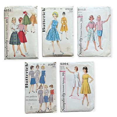 Lot of 5 Butterick Simplicity 1960s 8S Retro Dresses Skirts Pants Tops Patterns - Image 1 of 4