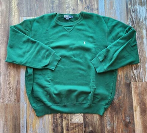 Vintage'90 Polo by Ralph Lauren Pony Cotton French Terry Sweatshirt Green Men XL - Picture 1 of 6