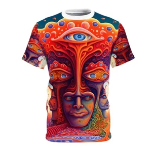 All Over Print Psychedelic DMT Rave T Shirt Unisex Adult Colorful Trippy Tee - Picture 1 of 8