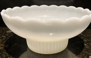Milk Glass E. O. Brody Co Shallow Vase Bowl M2000 Scalloped Edge Footed Pedestal - Picture 1 of 7