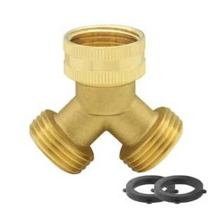 Hooshing 2 Way Garden Hose Splitter 3/4" Brass Y Connector with Washers - Picture 1 of 5