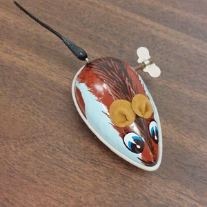 Vintage Wind Up Toy Mouse On Wheels/Spinning Tail Tin Mechanical Animal - Picture 1 of 6